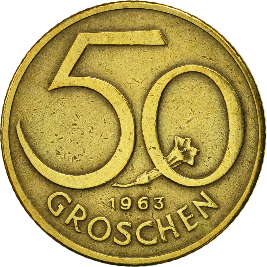 Coin, Austria, 50 Groschen, 1963, AU(50-53), Aluminum-Bronze, KM:2885