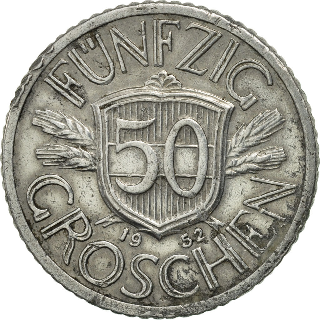 Coin, Austria, 50 Groschen, 1952, EF(40-45), Aluminum, KM:2870