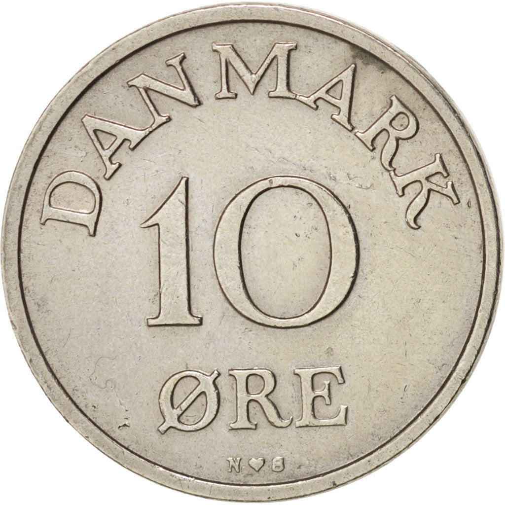 Danimarca, Frederik IX, 10 Öre, 1955, Copenhagen, BB+, Rame-nichel, KM:841.1