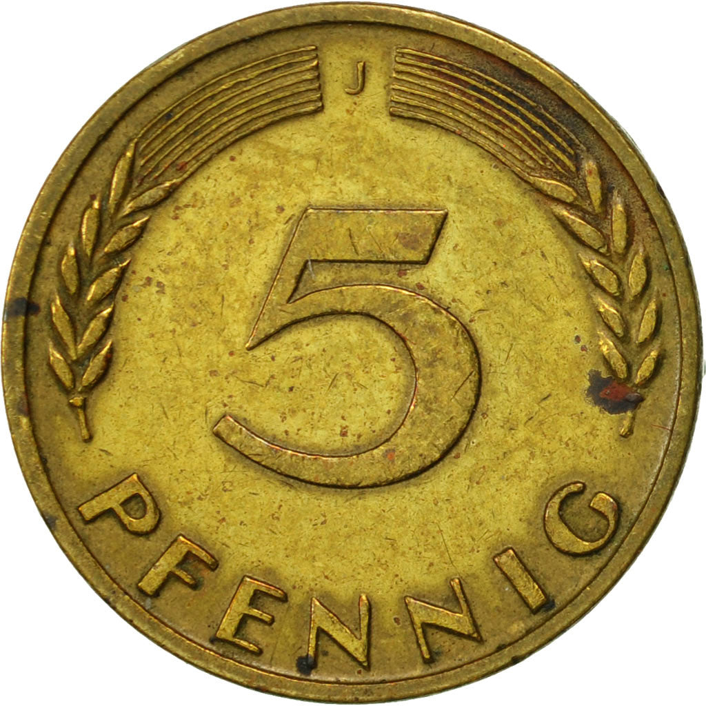 Moneda, ALEMANIA - REPÚBLICA FEDERAL, 5 Pfennig, 1950, Hambourg, MBC, Latón