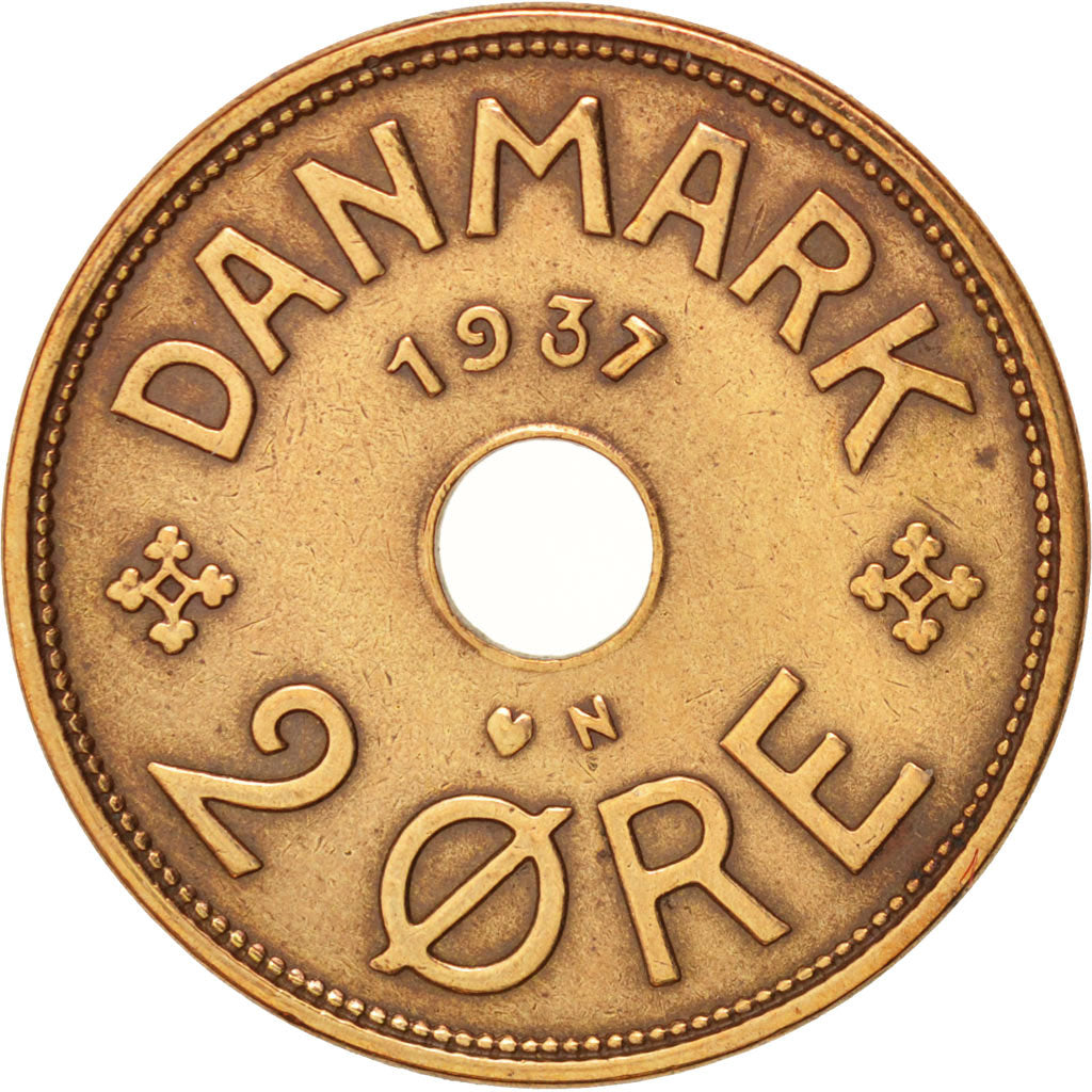 Danimarca, Christian X, 2 Öre, 1937, Copenhagen, BB, Bronzo, KM:827.2
