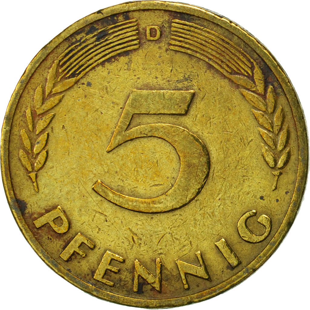 Münze, Bundesrepublik Deutschland, 5 Pfennig, 1949, Munich, SS, Brass Clad