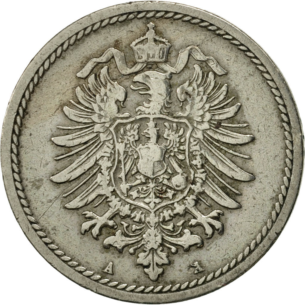GERMANY - EMPIRE, Wilhelm I, 5 Pfennig, 1889, Berlin, EF(40-45), Copper-nickel