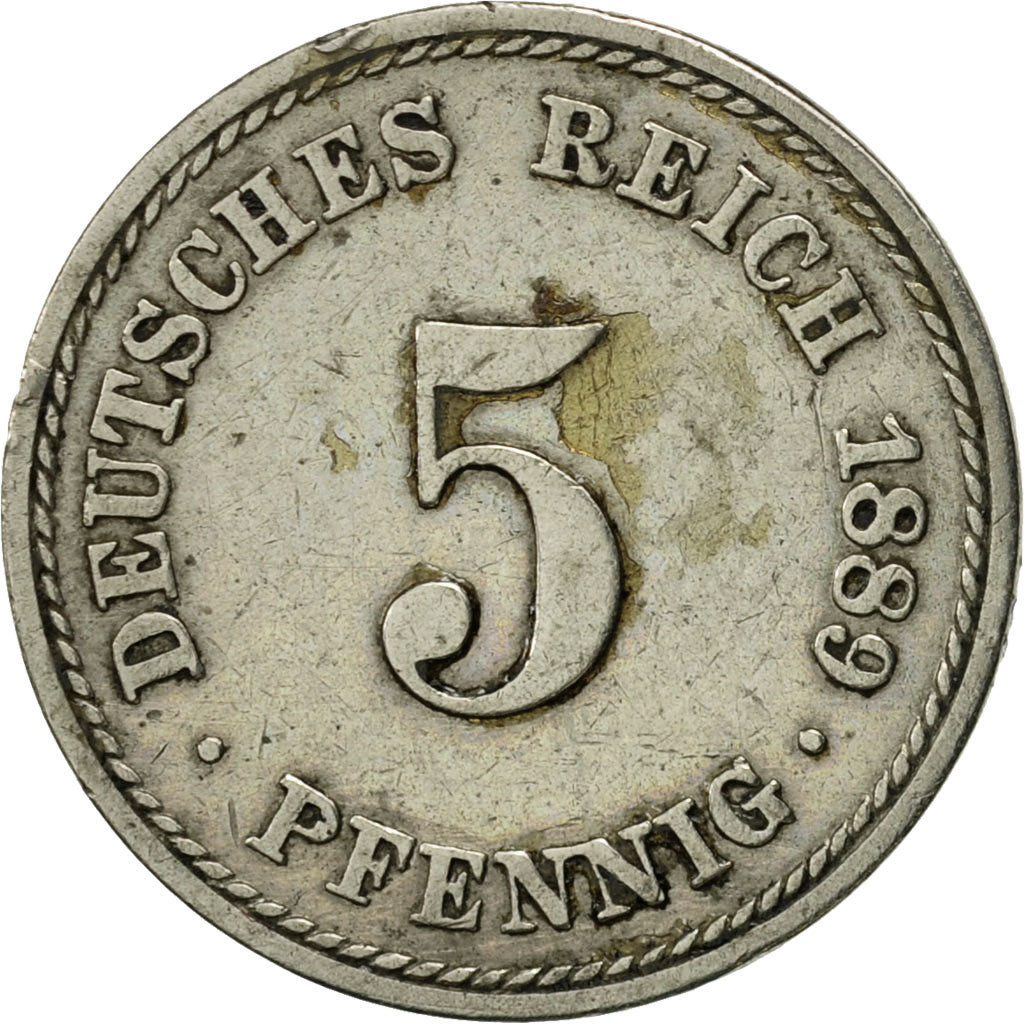 GERMANY - EMPIRE, Wilhelm I, 5 Pfennig, 1889, Berlin, EF(40-45), Copper-nickel