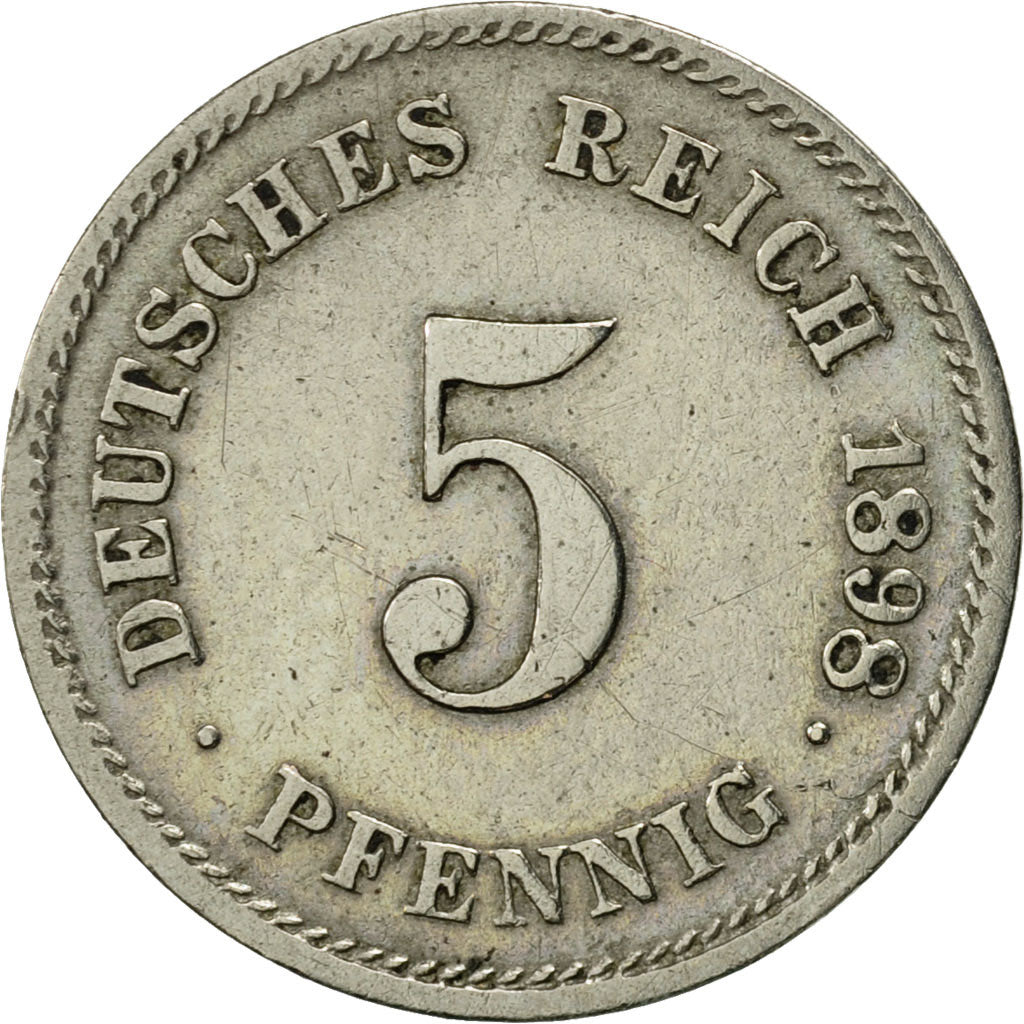 Coin, GERMANY - EMPIRE, Wilhelm II, 5 Pfennig, 1898, Karlsruhe, EF(40-45)