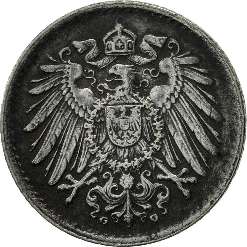 GERMANY - EMPIRE, 5 Pfennig, 1917, Karlsruhe, EF(40-45), Iron, KM:19