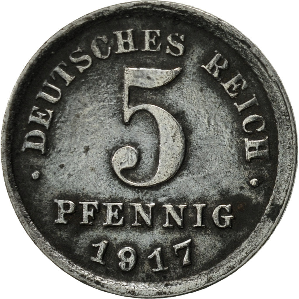 GERMANY - EMPIRE, 5 Pfennig, 1917, Karlsruhe, EF(40-45), Iron, KM:19