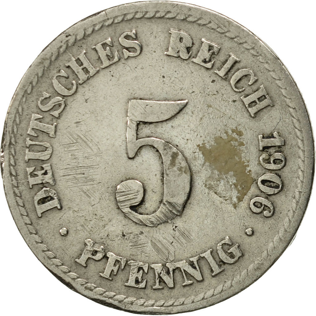 GERMANY - EMPIRE, Wilhelm II, 5 Pfennig, 1906, Stuttgart, EF(40-45)