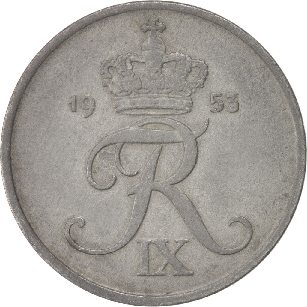 Danimarca, Frederik IX, 5 Öre, 1953, Copenhagen, BB+, Zinco, KM:843.1