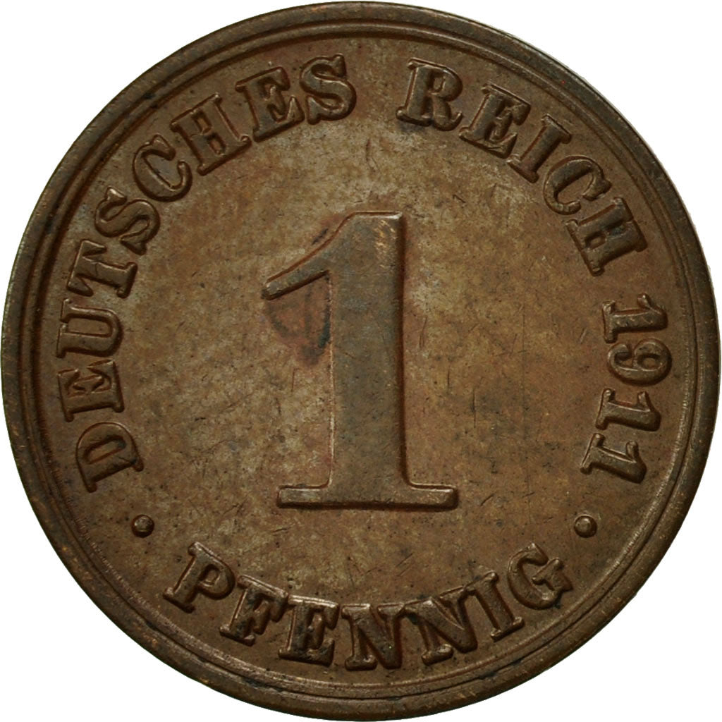 Coin, GERMANY - EMPIRE, Wilhelm II, Pfennig, 1911, Berlin, EF(40-45), Copper
