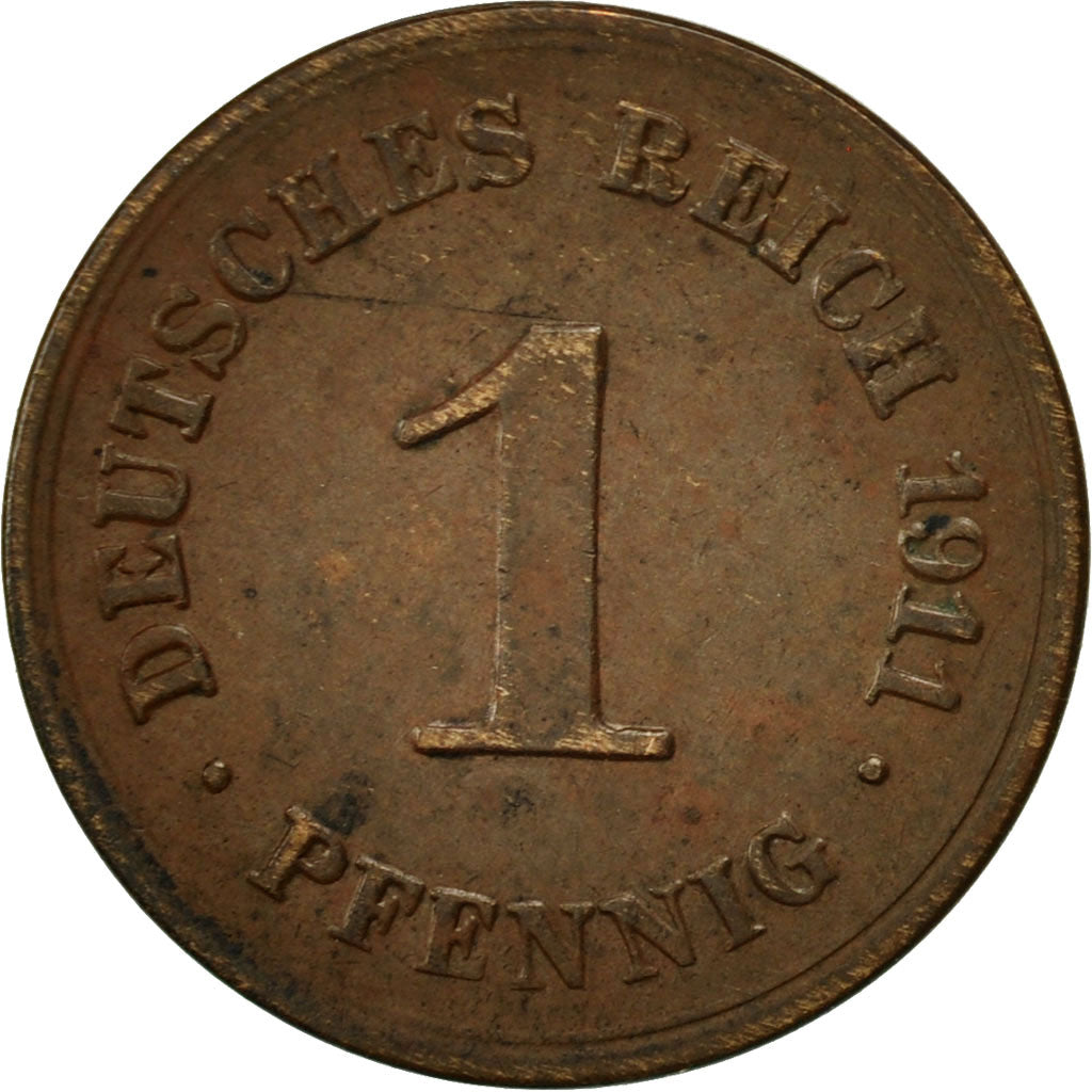 Coin, GERMANY - EMPIRE, Wilhelm II, Pfennig, 1911, Muldenhütten, EF(40-45)