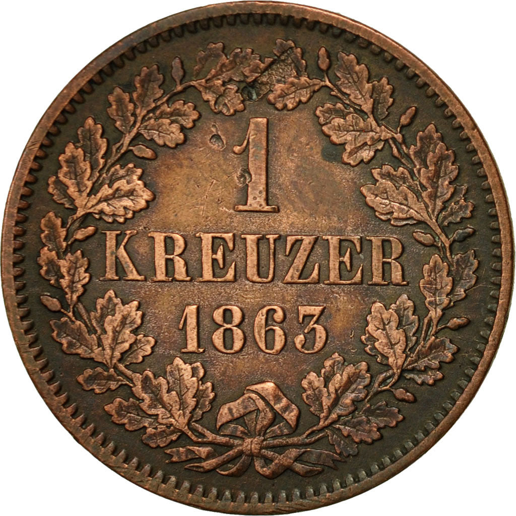 German States, BADEN, Friedrich I, Kreuzer, 1863, EF(40-45), Copper, KM:242