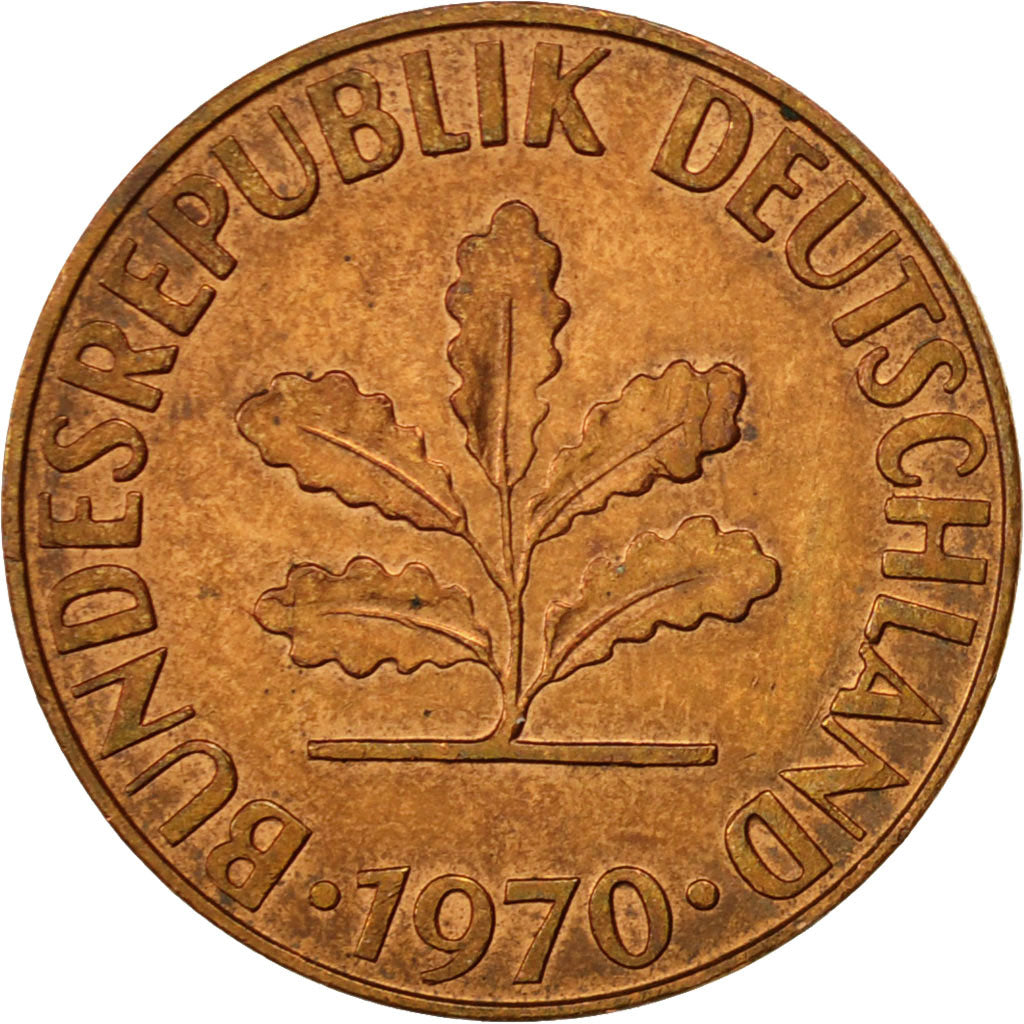 Coin, GERMANY - FEDERAL REPUBLIC, 2 Pfennig, 1970, Hambourg, EF(40-45), Copper