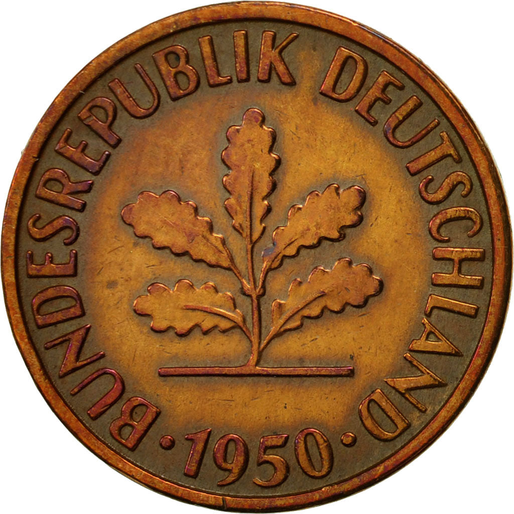 Coin, GERMANY - FEDERAL REPUBLIC, 2 Pfennig, 1950, Munich, VF(30-35), Bronze