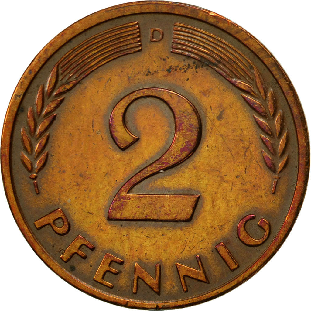Coin, GERMANY - FEDERAL REPUBLIC, 2 Pfennig, 1950, Munich, VF(30-35), Bronze