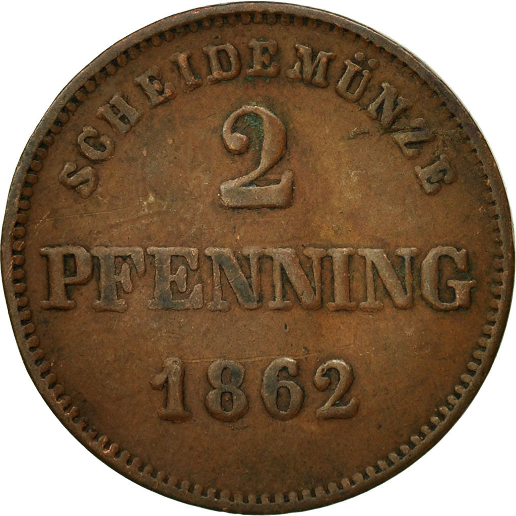 German States, BAVARIA, Ludwig II, 2 Pfennig, 1862, VF(30-35), Copper