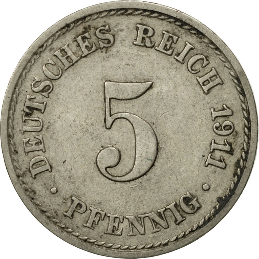 Coin, GERMANY - EMPIRE, Wilhelm II, 5 Pfennig, 1911, Berlin, VF(30-35)