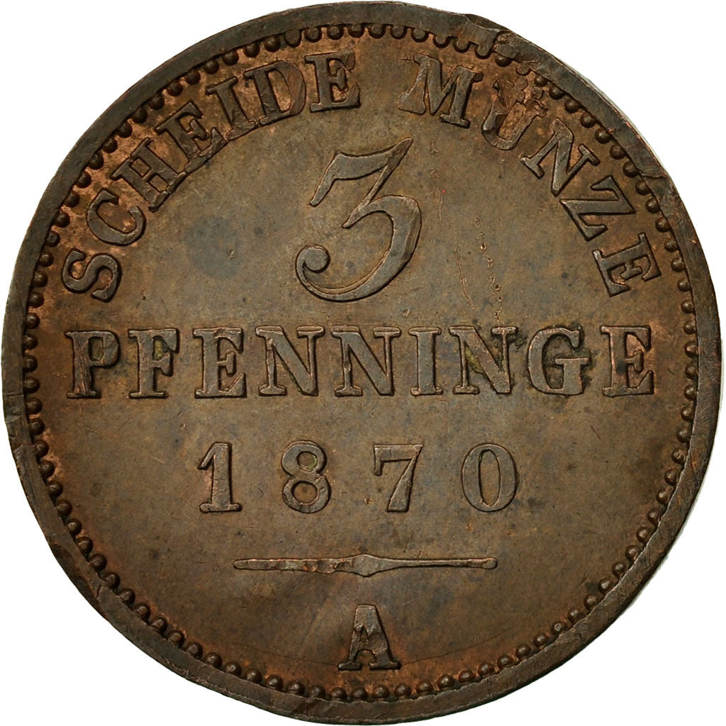 Monnaie, Etats allemands, PRUSSIA, Wilhelm I, 3 Pfennig, 1870, Berlin, TB+