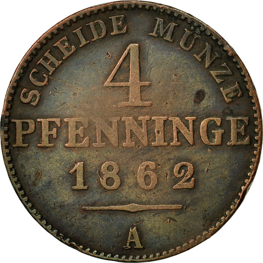 Münze, Deutsch Staaten, PRUSSIA, Wilhelm I, 4 Pfennig, 1862, Berlin, S+