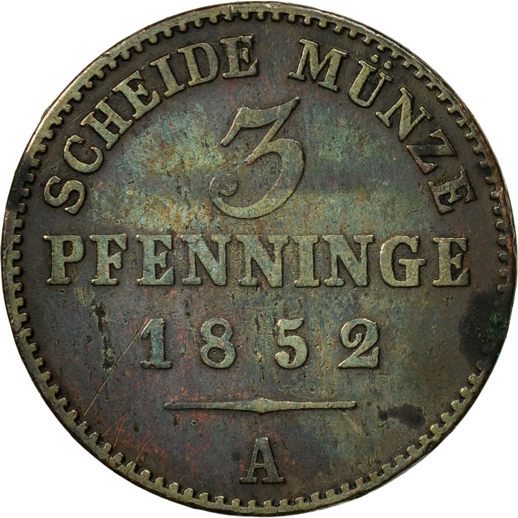 Moneta, Stati tedeschi, PRUSSIA, Friedrich Wilhelm IV, 3 Pfennig, 1852, Berlin