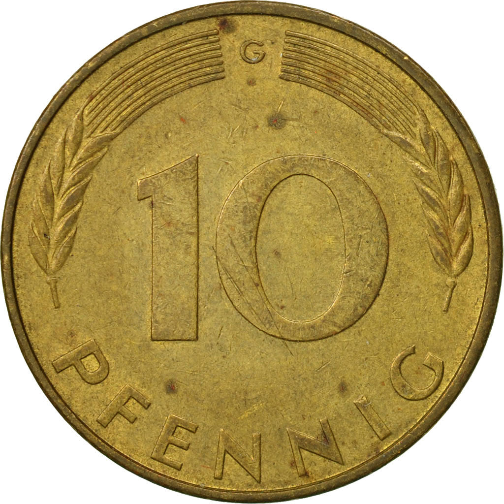 Moneda, ALEMANIA - REPÚBLICA FEDERAL, 10 Pfennig, 1971, Karlsruhe, BC+, Latón