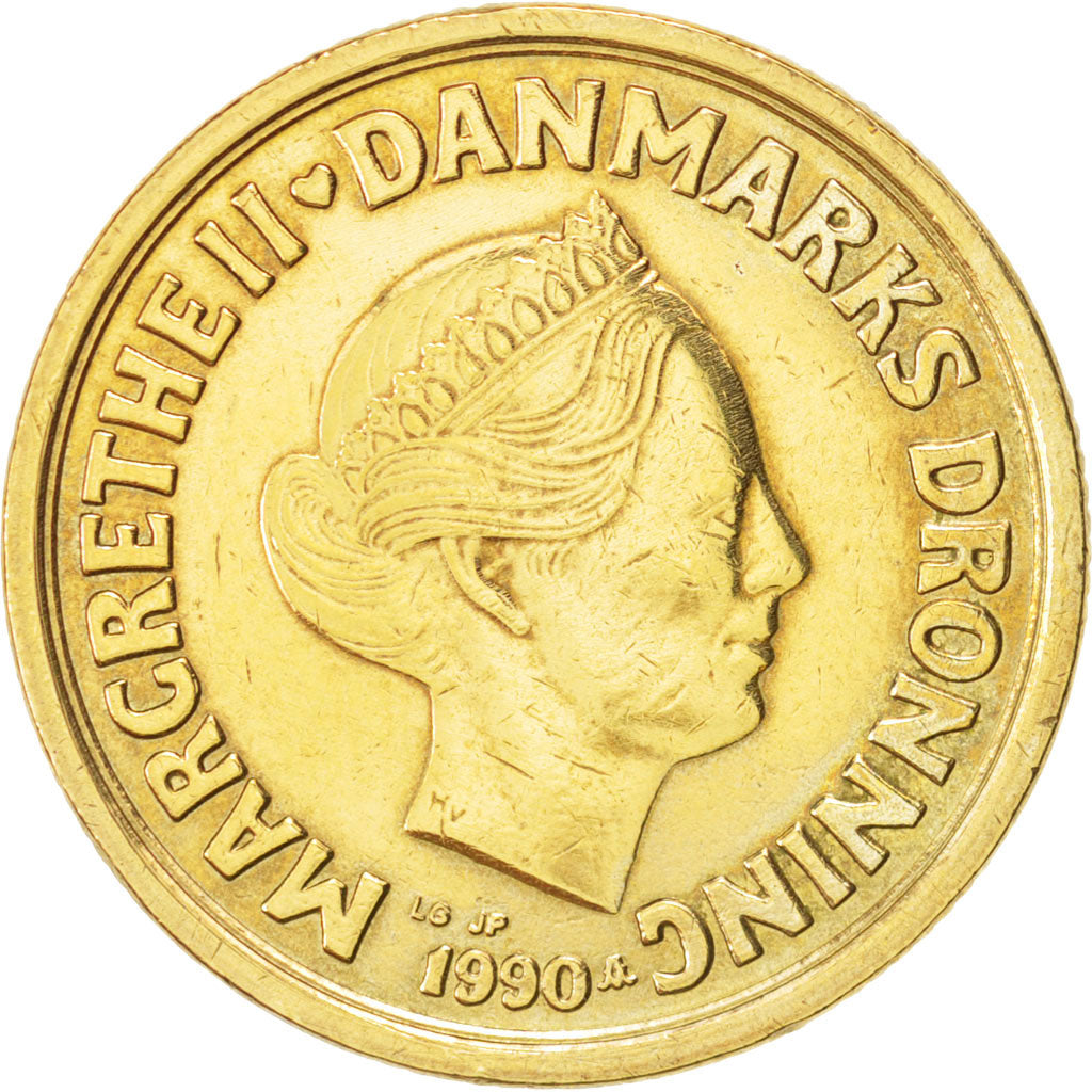 Danimarca, Margrethe II, 20 Kroner, 1990, Copenhagen, BB+, Alluminio-bronzo,...