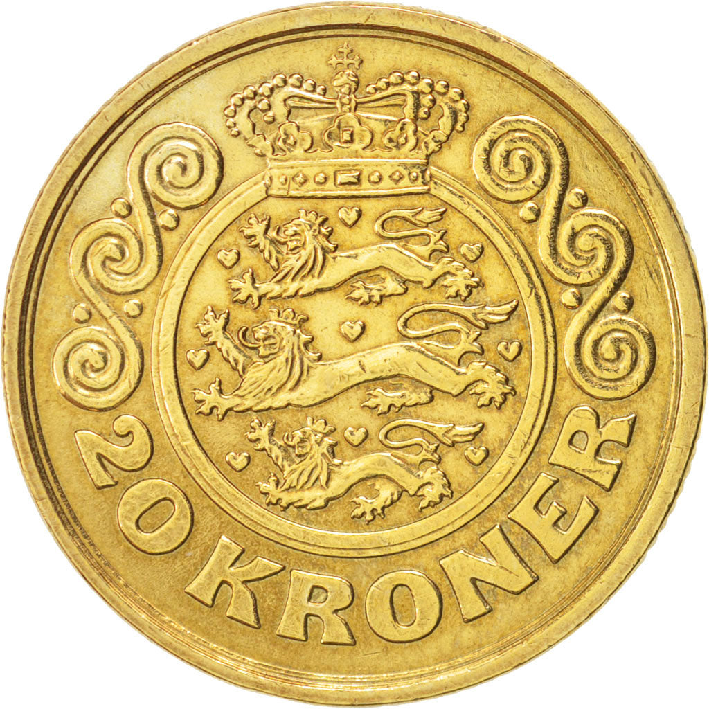 Danimarca, Margrethe II, 20 Kroner, 1990, Copenhagen, BB+, Alluminio-bronzo,...