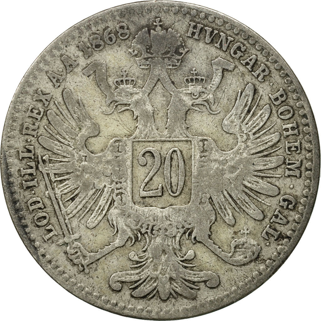 Autriche, Franz Joseph I, 20 Kreuzer, 1868, TB, Argent, KM:2212