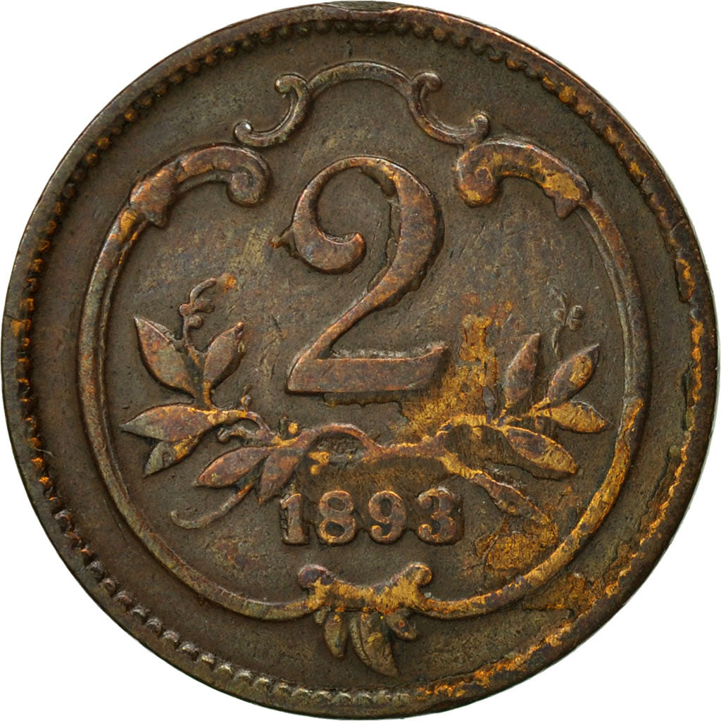 Coin, Austria, Franz Joseph I, 2 Heller, 1893, VF(30-35), Bronze, KM:2801