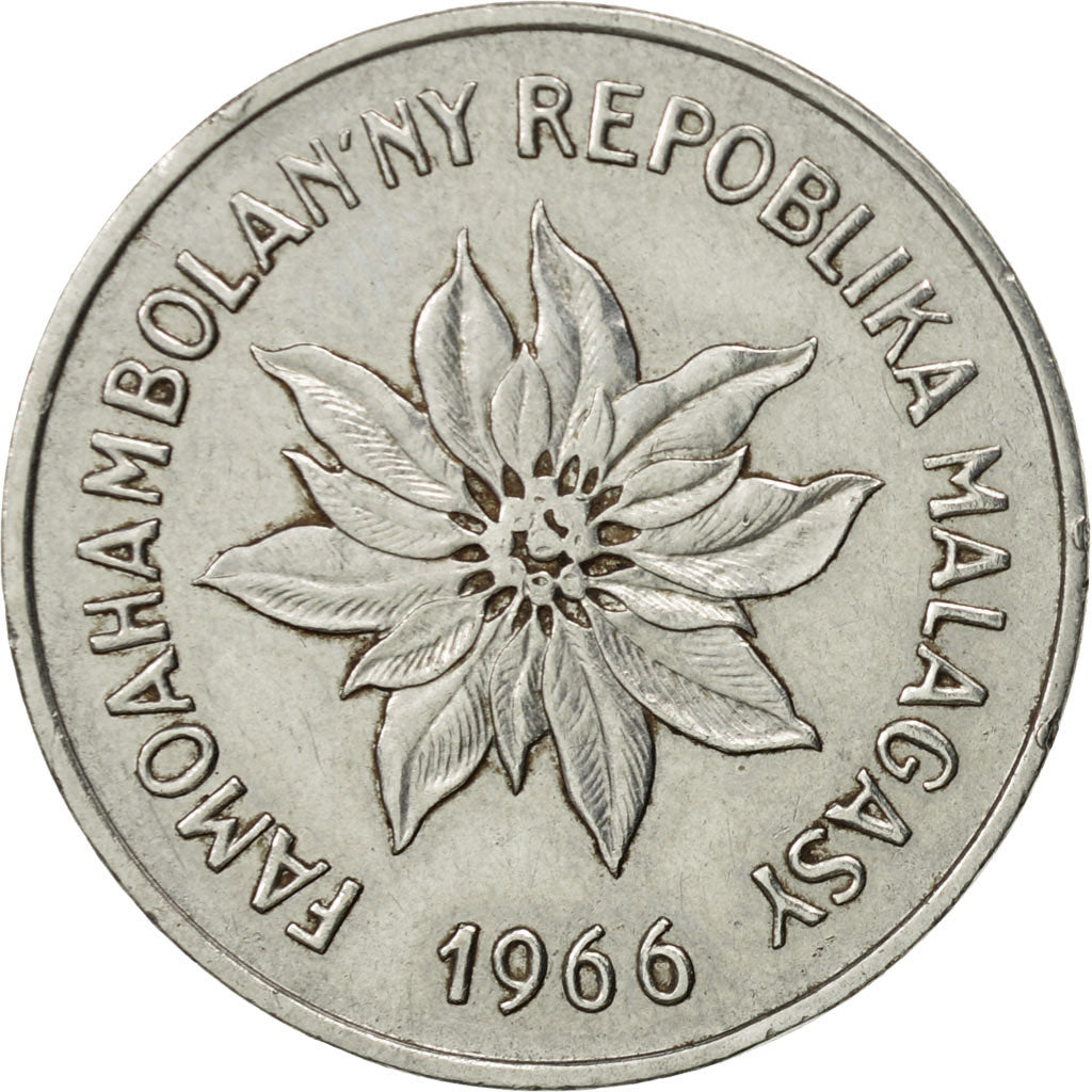 Coin, Madagascar, 5 Francs, Ariary, 1966, Paris, AU(50-53), Stainless Steel