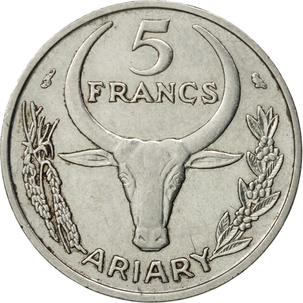 Coin, Madagascar, 5 Francs, Ariary, 1966, Paris, AU(50-53), Stainless Steel
