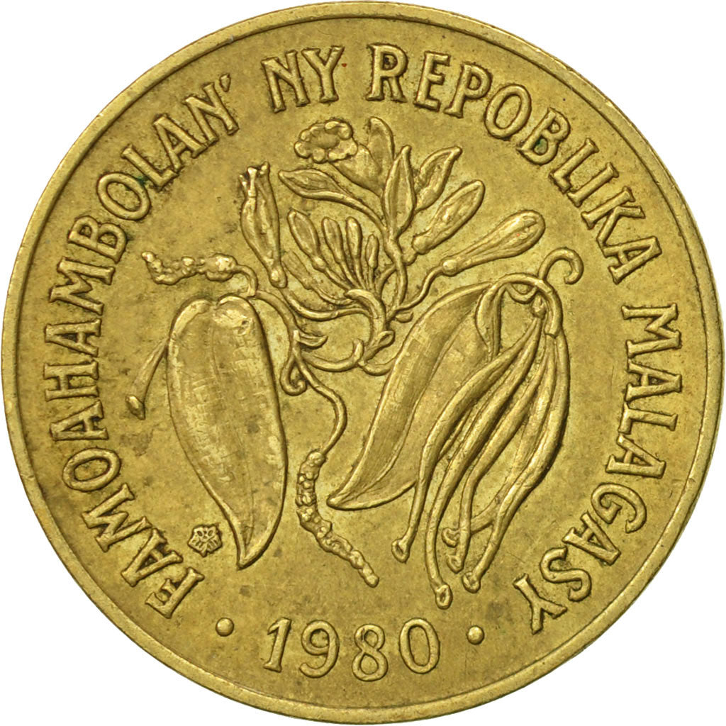 Madagascar, 10 Francs, 2 Ariary, 1980, Paris, AU(50-53), Aluminum-Bronze, KM:11