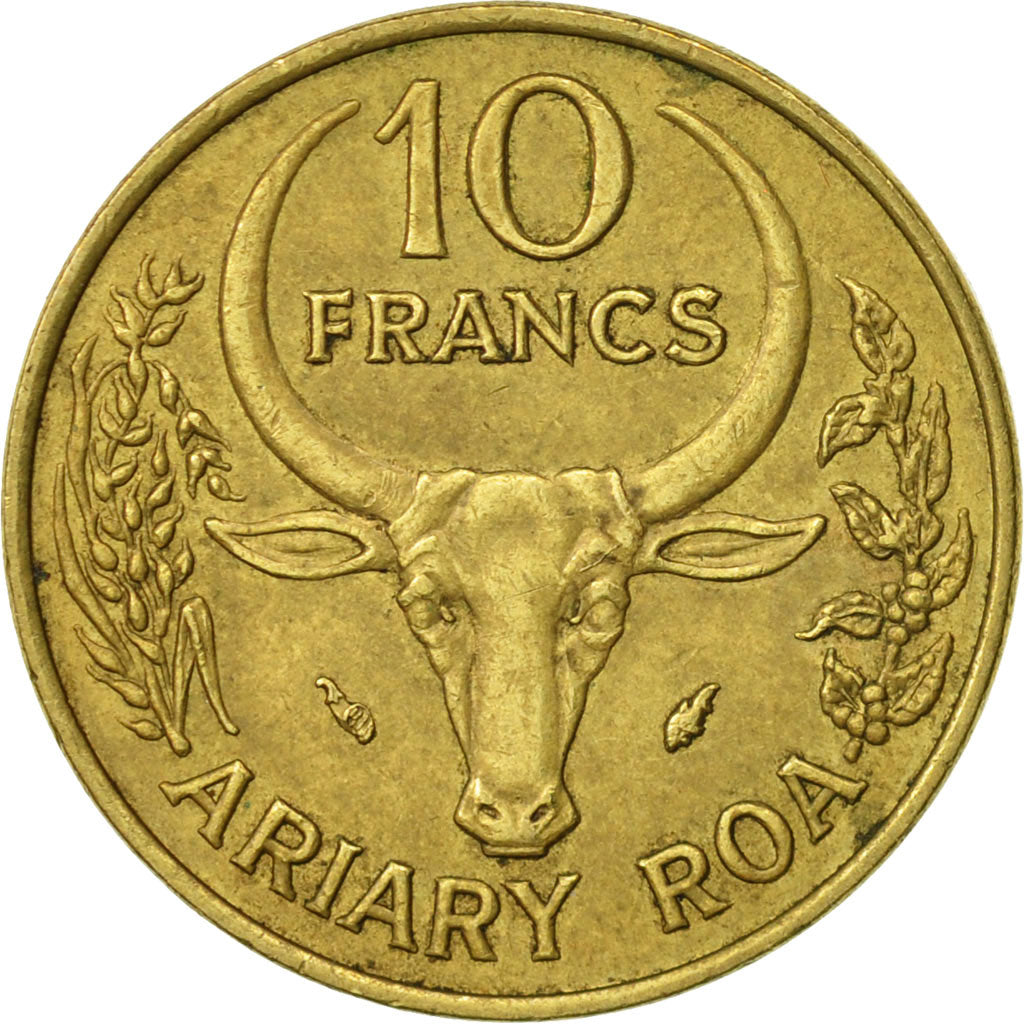 Madagascar, 10 Francs, 2 Ariary, 1980, Paris, AU(50-53), Aluminum-Bronze, KM:11