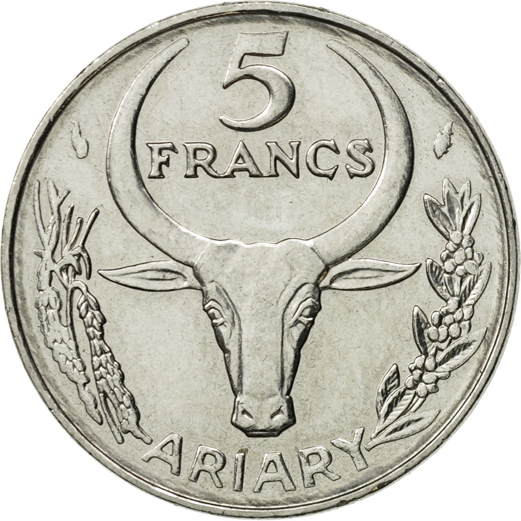 Coin, Madagascar, 5 Francs, Ariary, 1981, Paris, AU(55-58), Stainless Steel