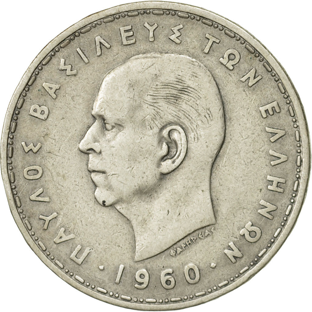 Coin, Greece, Paul I, 20 Drachmai, 1960, VF(30-35), Silver, KM:85