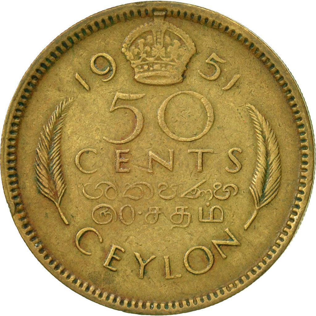 Monnaie, Ceylon, George VI, 50 Cents, 1951, TB+, Nickel-brass, KM:123