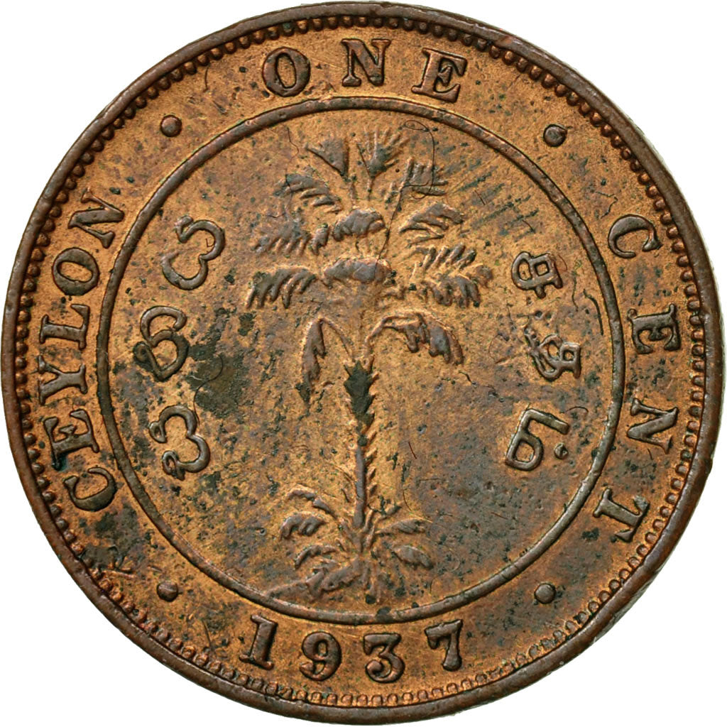 Coin, Ceylon, George VI, Cent, 1937, EF(40-45), Copper, KM:111