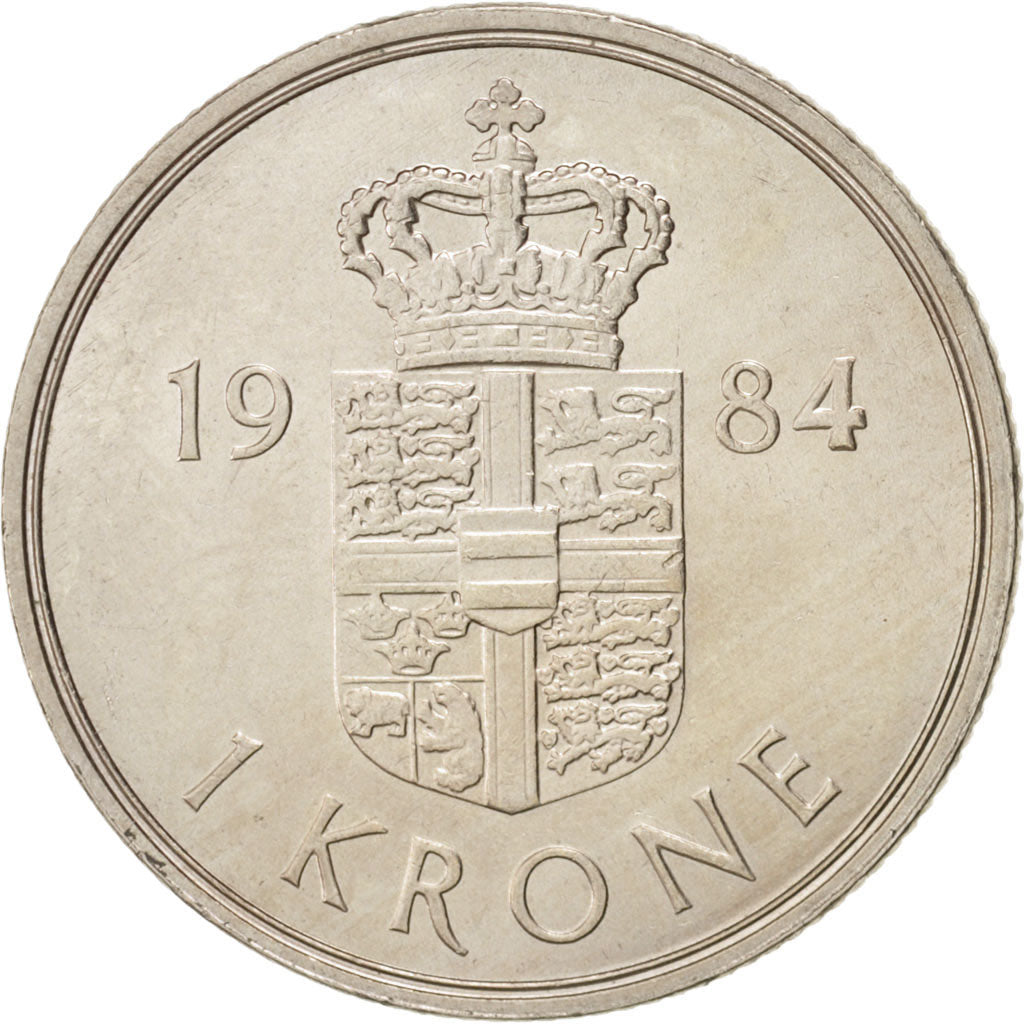 Coin, Denmark, Margrethe II, Krone, 1984, Copenhagen, MS(64), Copper-nickel