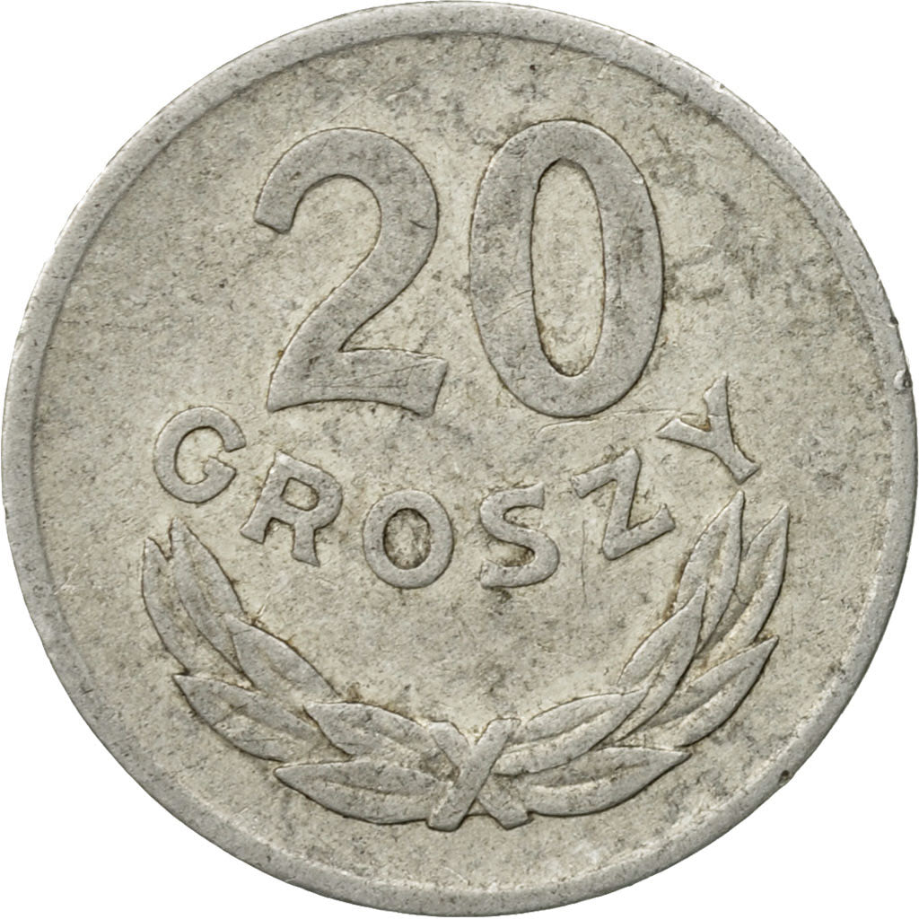 Moneda, Polonia, 20 Groszy, 1977, Warsaw, MBC, Aluminio, KM:A47