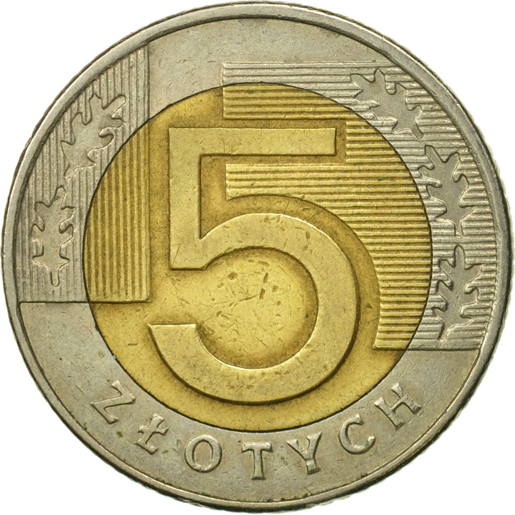 Moneda, Polonia, 5 Zlotych, 1994, Warsaw, MBC+, Bimetálico, KM:284