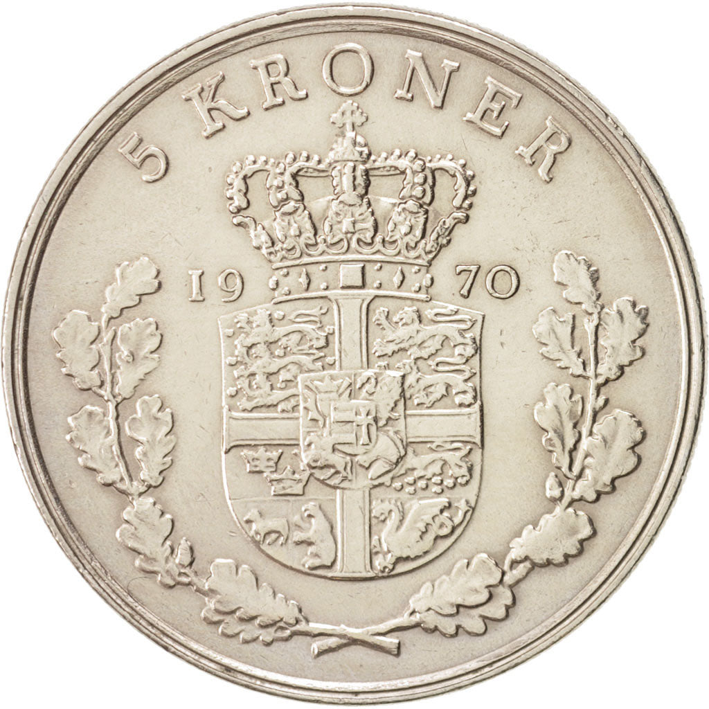 Moneta, Danimarca, Frederik IX, 5 Kroner, 1970, Copenhagen, SPL, Rame-nichel