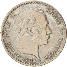 Danimarca, Christian IX, 10 Öre, 1905, Copenhagen, MB+, Argento, KM:795.2