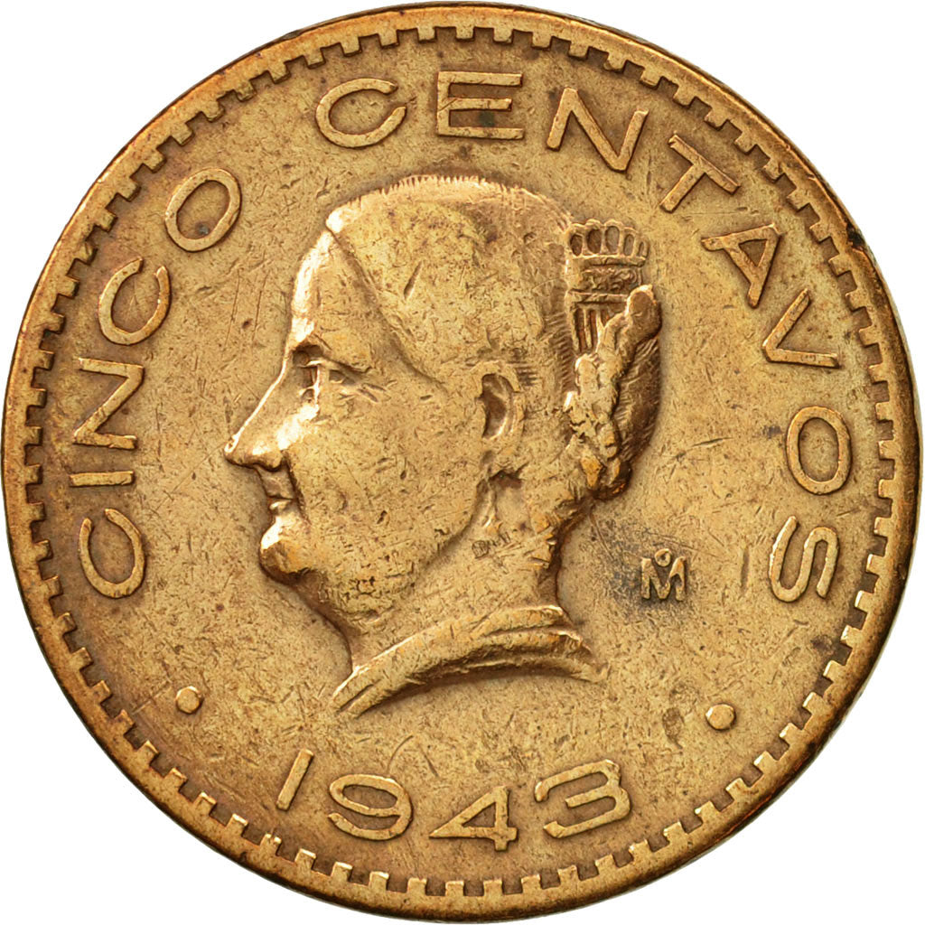 Coin, Mexico, 5 Centavos, 1943, Mexico City, EF(40-45), Bronze, KM:424