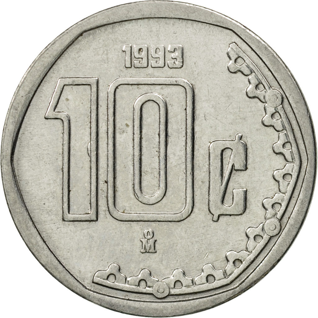 Moneta, Mexico, 10 Centavos, 1993, Mexico City, AU(50-53), Stal nierdzewna