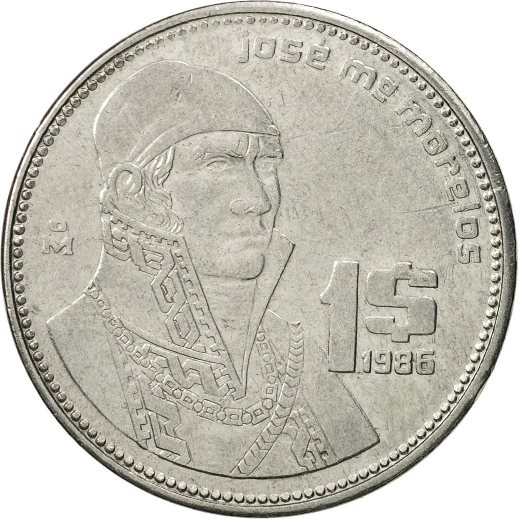 Moneda, México, Peso, 1986, Mexico City, MBC+, Acero inoxidable, KM:496