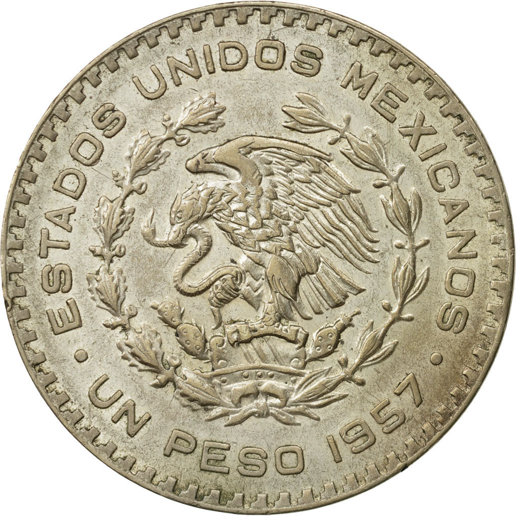 Coin, Mexico, Peso, 1957, Mexico City, VF(30-35), Silver, KM:458