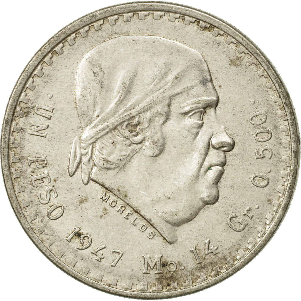 Mexico, Peso, 1947, Mexico City, VF(30-35), Silver, KM:456