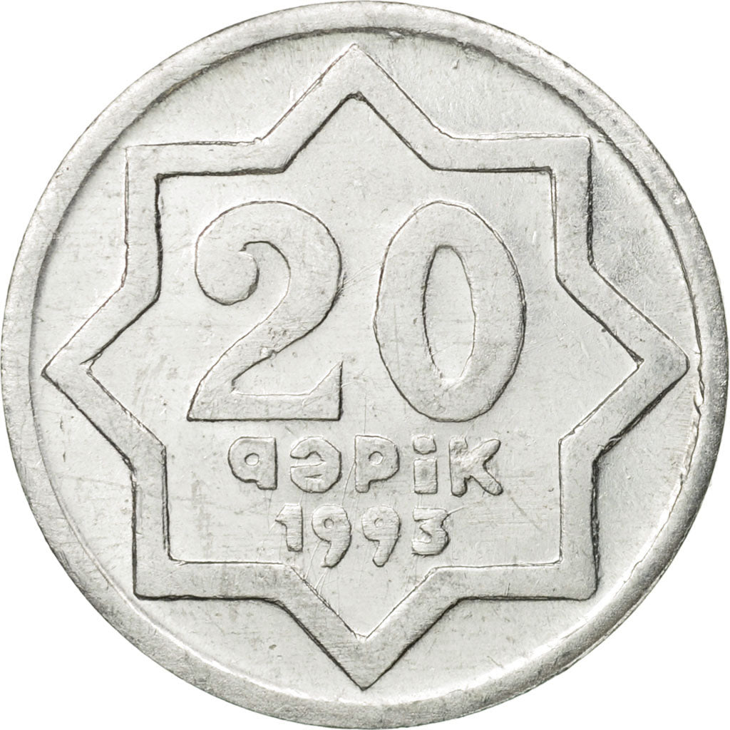 Azerbaijan, 20 Qapik, 1993, AU(55-58), Aluminum, KM:3a