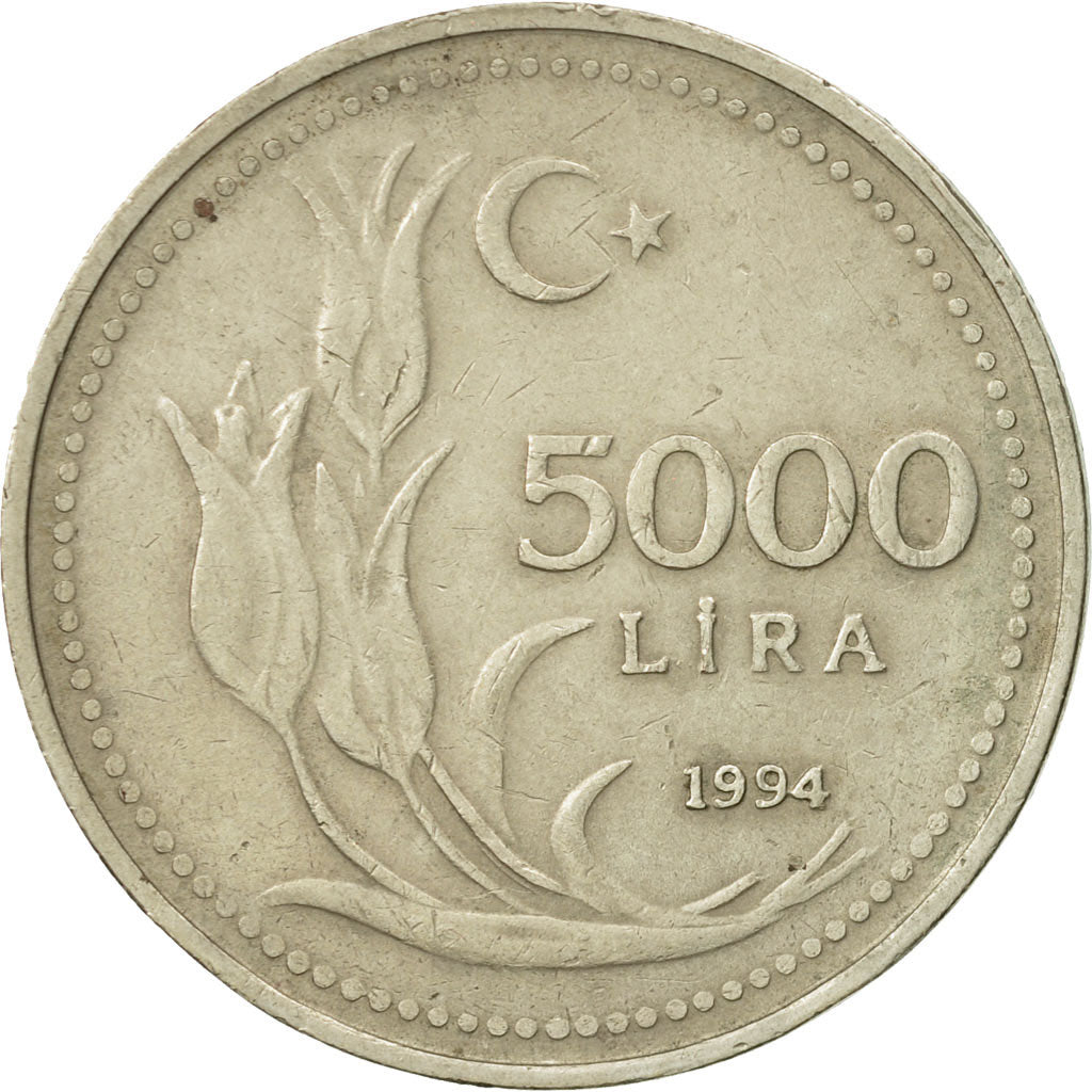 Coin, Turkey, 5000 Lira, 1994, EF(40-45), Nickel-Bronze, KM:1025