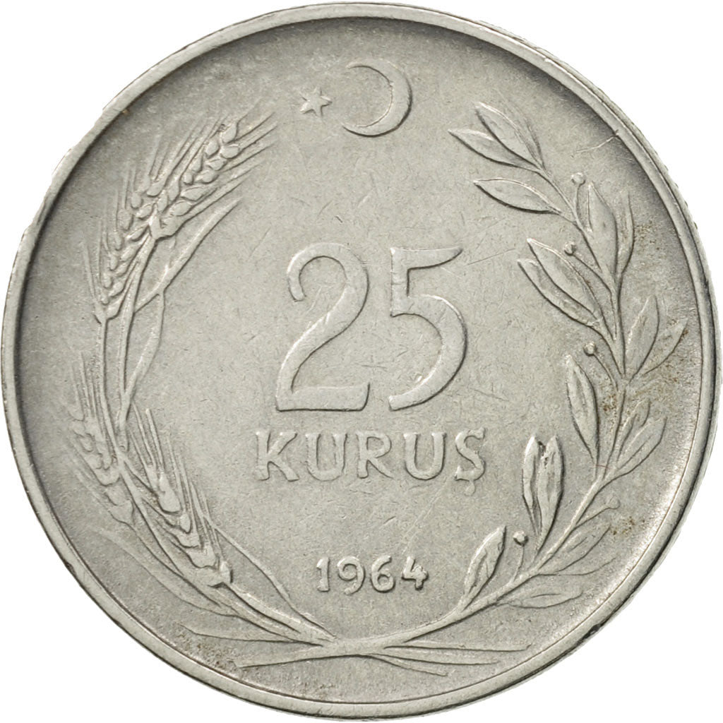 Coin, Turkey, 25 Kurus, 1964, EF(40-45), Stainless Steel, KM:892.2